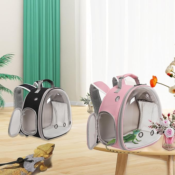 Lizard Backpack Travel Carrier,Bearded Dragon Travel Backpack with Harness and Leash Set,Space Capsule Clear Bubble Window Astronaut Reptile Carrier Backpack, Airline Approved WEVONIGU