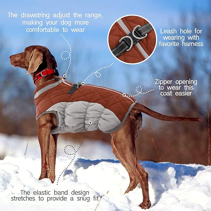 FUAMEY Dog Coat,Warm Dog Jacket Winter Coat Paded Dog Fleece Vest Reflective Dog Cold Weather Coats with Built in Harness Waterproof Windproof Dog Snow Jacket Clothes with Zipper Brown XXX-Large - PAWPICO