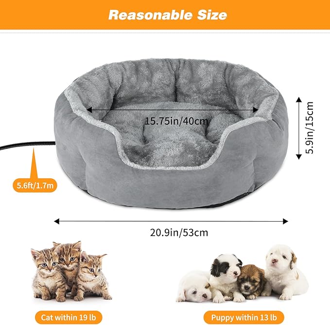 FHTONGE Heated Cat Bed Indoor with Timer and Temp Adjustment, Washable Self Warming Cat Bed Donut with Overheat Protection for Winter, Snuggle Round Cat Bed Cuddler with Electric Heating Pad - PAWPICO