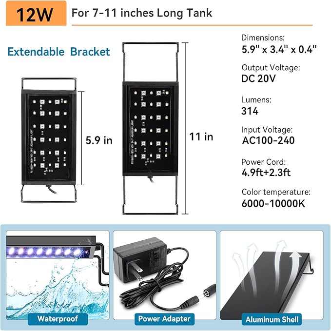 hygger 0.5-3 Gallon Small Aquarium LED Light for Fish Tank Full Spectrum Lighting with 24/7 Day-Night Cycle & Auto On/Off Timer, Adjustable Brightness, 7 Colors Options, Extendable Bracket Plant Light hygger