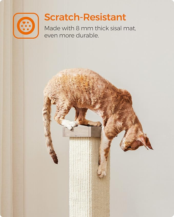 Feandrea Cat Scratching Post, Cat Scratcher for Indoor Cats, 28.7 Inches Tall, Furniture Scratching Deterrent Sisal Scratch Pole with Toy, Greige UPCA021G01 - PAWPICO