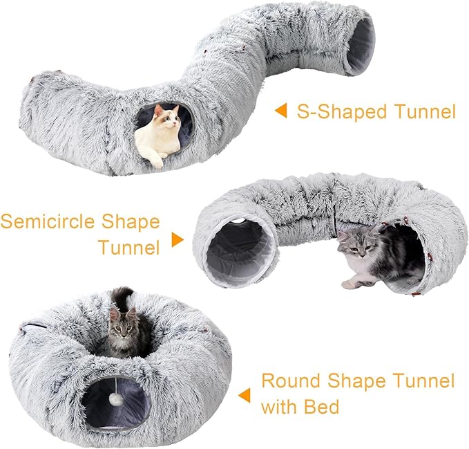 Cat Tunnel Bed for Indoor Cats Donut Cat Tunnel Multifunctional Cat Bed with Peephole Cat Cave Tunnel Bed with Tunnel for Multi Cats(Pink) - PAWPICO
