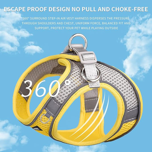 AIITLE No Pull Dog Harness and Leash Set, Step in Adjustable Dog Harness with Padded Vest for All Weather, Dog Leash with Soft Padded Handle, Easy to Put on Small and Medium Dogs Yellow S AIITLE-FORPETSBETTERLIFE