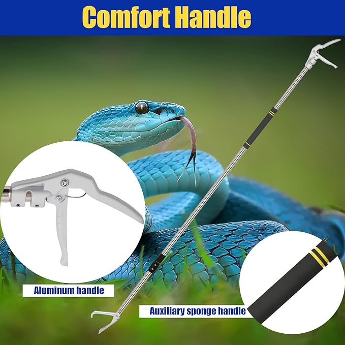 68" Snake Grabber Tool, Snake Tongs for Rattlesnake Reptile Tongs Long Reach Grabber Heavy Duty and Made of Stainless Steel Tube Sponge Handle (68inch (Black)) Greeily