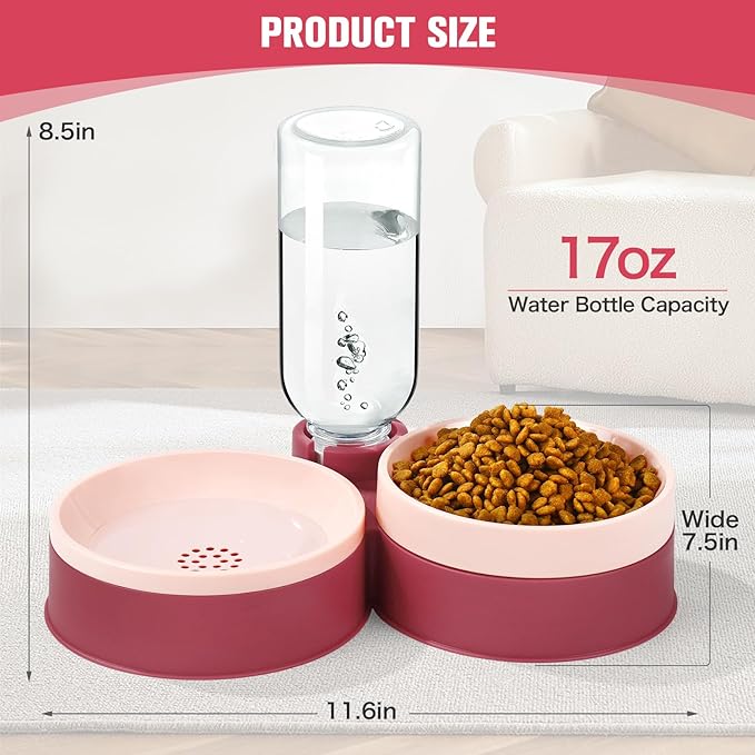 Cat Food Bowl, Cat Bowls Whisker Friendly with Water Dispenser for Cats and Small Dogs - PAWPICO