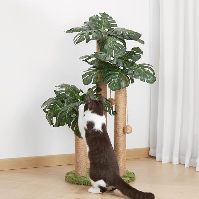 31.5Inch Cat Scratching Post,Cat Scratcher Tree with 3 Scratching Poles & 2 Interactive Dangling Balls,Cats Scratching Posts for Indoor Kitten & Adult Cats - PAWPICO