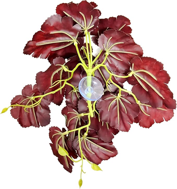 Woyrise Reptile Plants, Terrarium Hanging Plants Vines for Reptile Tank, Amphibian Habitat Leaves Decor with Suction Cups for Bearded Dragon Lizard Snake Gecko Frog Hermit Crab - 2Pack Green Heuchera Woyrise