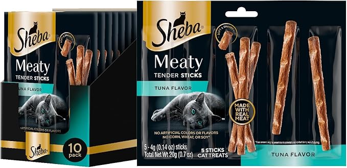 Sheba Meaty Tender Sticks Soft Cat Treats Tuna Flavor, 0.14 oz., 5 Count (Pack of 10) Sheba