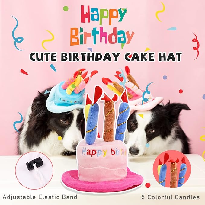 Dog Birthday Toys, Birthday Gift for Dogs, Happy Birthday Dog Toy Girl, Squeaky Plush Birthday Cake Hat Bandana for Dog Birthday Party, Birthday Gift for Small & Medium Dog, 9 Pack Pink - PAWPICO