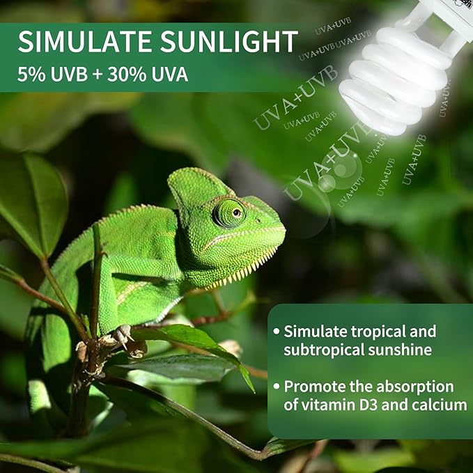 LUCKY HERP 2 Pack UVA UVB Reptile Light, 23W 5.0 UVB Bulb for Tropical and Sub Tropical Reptiles, Compact Fluorescent Terrarium Lamp, Reptile UVB Bulb for Chameleons, Lizard, Turtle LUCKYHERP