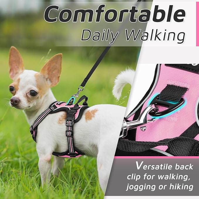 Eagloo Small Dog Harness No Pull, Service Vest with Reflective Strips and Control Handle, Adjustable and Comfortable for Easy Walking, No Choke Pet Harness with 2 Metal Rings, Pink, XS GoExplorewithEagloo