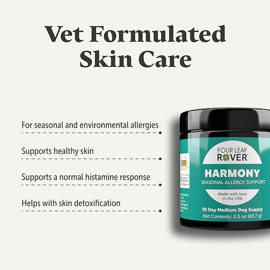 Harmony - Supports Seasonal and Environmental Allergies in Dogs - Supports a Healthy Immune Response - Veterinarian Formulated - 30 Day Medium Dog Supply FourLeafRover