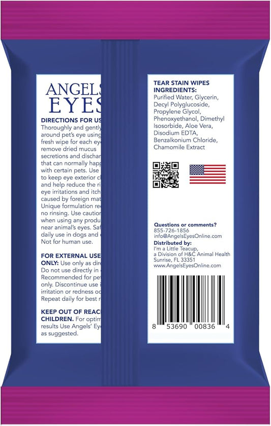 ANGELS’ EYES Face, Eye & Paw Cleansing & Tear Stain Wipe, Large 4”x7” Hypoallergenic Dog & Cat Wipes, Reduce Tear Stains, Dirt, and Discharge, Fragrance Free, 40 Count AngelsEyes