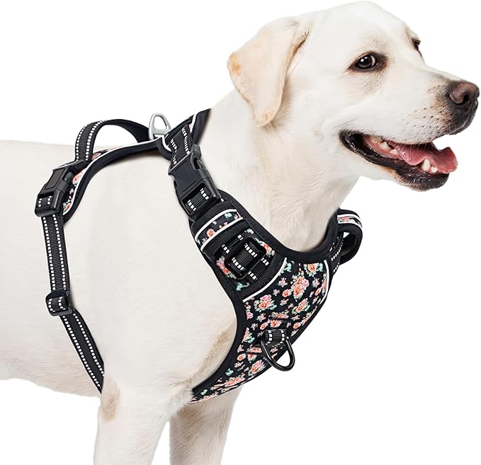 Timos No Pull Dog Harness,NO Need Go Over Dogs Head 3 Snap Buckles Reflective Oxford No Choke Harness with Front&Back 2 Metal Leash Clips Soft Padded for Small Medium Large Dogs,X-Large (Pack of 1) Timos