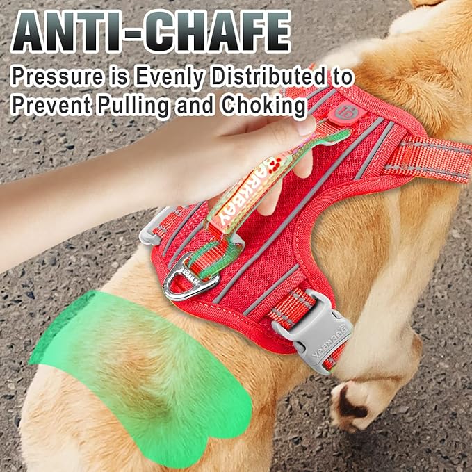 BARKBAY No Pull Dog Harness Large Reflective Dog Harness with Front Clip and Easy Control Handle for Walking Training Running with ID tag Pocket(Red,M) BARKBAY