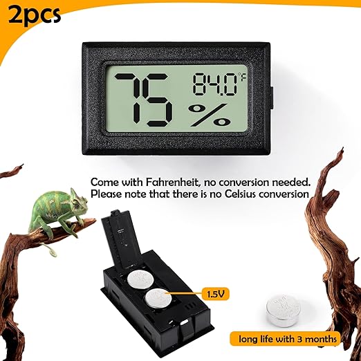 2 PCS Rectangle Reptile Thermometer and Humidity Gauge for Bearded Dragon Accessories, Reptile Tank Accessories for Jumping Spider, Leopard Gecko, Hermit Crab, Gecko, Ball Python, Lizard BSRESIN