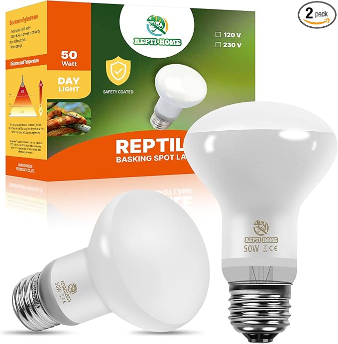 New Upgrade Reptile Heat Lamp Bulb (3rd Gen No Broken), 50W 2 Pack Basking Spot Light for Reptiles & Amphibians,UVA Daylight Heat Bulb for Bearded Dragon, Turtle REPTIHOME