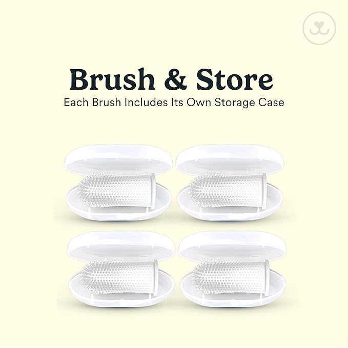 Jasper Dog Toothbrush, 360-Degree Silicone Dog Finger Toothbrush with Storage Cases, Dog Tooth Brushing Kit, Dog Teeth Cleaning Kit for Medium and Large Dogs, Use with Dog Toothpaste, 4-Pack Clear JASPER%C2%AE