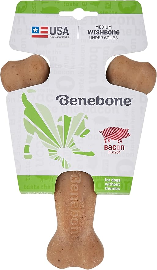 Benebone Wishbone Durable Dog Chew Toy for Aggressive Chewers, Real Bacon, Made in USA, Medium - PAWPICO