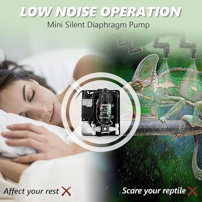 LANUEVA Reptile Humidifier, Quieter Mister Fogger for Terrarium with 4 Single Misting Nozzle + 2 Double Misting Nozzle, Reptile Mister Spray System for Reptile, Chameleon, Lizard, Snake, Frog LANUEVA