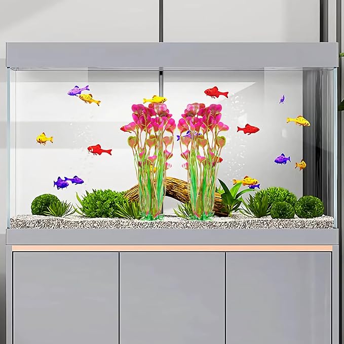 AQUANEAT Artificial Aquarium Plants, Fish Tank Plants Plastic, Aquarium Decor Large, 15.5 inch Red Fish Tank Decorations, 2pcs Aquaneat