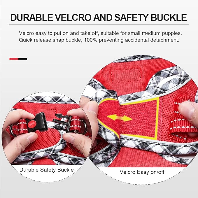 Mercano Soft Mesh Dog Harness and Leash Set, No-Chock Step-in Reflective Breathable Lightweight Easy Walk Escape Proof Vest Harnesses with Safety Buckle for Small Medium Dogs, Cats (Red, L) PAWPICO