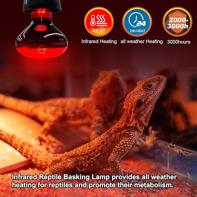 MIXJOY 100W Reptile Heat Lamp Bulb Combo, 2PCS Day & Night Reptile Heat Bulbs, UVA Daylight Intense Heat Basking Bulb Infrared Heat Light Bulb for Reptiles, Lizard, Tortoise, Bearded Dragon Chickens MIXJOY