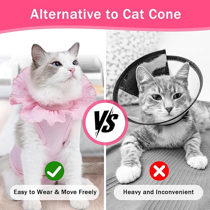 Cat Recovery Suit Cat Onesie for Cats After Surgery Female, Breathable Cat Surgery Recovery Suit for Abdominal Wounds Post-Surgery, Cat Surgical Spay Recovery Shirt for Cats Kitten Pink Medium Coppthinktu