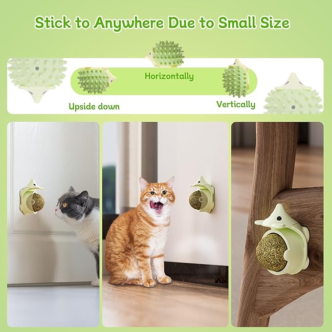 SEVENKA 2 PCS Catnip Toys Self-Grooming Cat Brush with Catnip Ball & Gall Fruit, Kitty Kitten Scratcher Self Groomer Cat Toys for Indoor Cats Lick, Chew Toys Corner Brushes Edible Wall Treats - PAWPICO