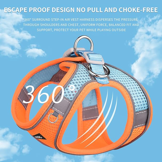 AIITLE Comfortable Dog Harness and Leash Set for Walking - Spring Step in Vest Harness,Reflective Bands, Adjustable No Pull Puppy Essentials, for Small Dogs and House Cats Orange XS AIITLE-FORPETSBETTERLIFE