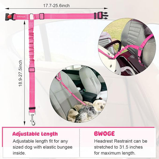 BWOGUE 2 Packs Dog Cat Safety Seat Belt Strap Car Headrest Restraint Adjustable Nylon Fabric Dog Restraints Vehicle Seatbelts Harness BWOGUEPetHome