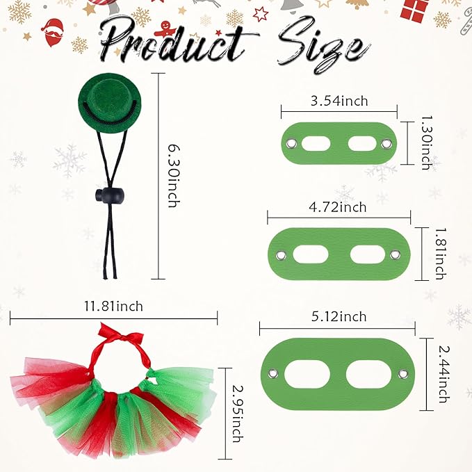 Bearded Dragon Christmas Costume Tutu Skirt Bowler Hat Leash Harness Reptile Christmas Cosplay Accessories Set for Lizard Leopard Gecko(Green) WODISON