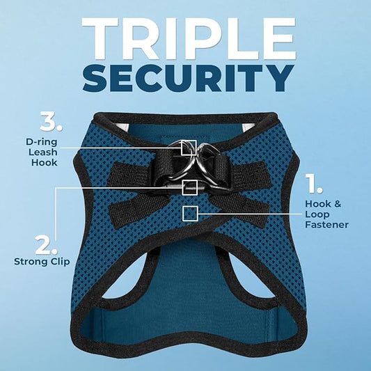 Voyager Step-in Air Dog Harness - All Weather Mesh, Reflective, No Pull Harness for Small, Medium Dogs, Cats - Secure with Hook & Loop Fastener, Buckle, Double D-Rings - Blue/Black Trim, M BestPetSuppliesLLC