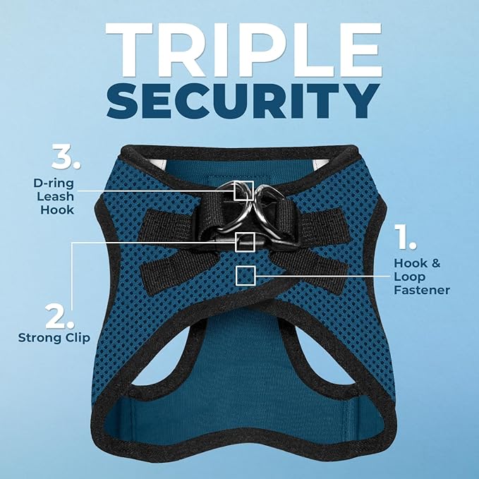 Voyager Step-In Air Dog Harness - All Weather Mesh, Reflective, No Pull Harness for Small, Medium Dogs, Cats - Secure with Hook & Loop Fastener, Buckle, Double D-Rings - Blue/Black Trim, XXS BestPetSuppliesLLC