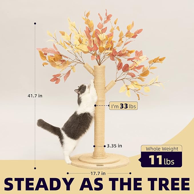 Cat Scratching Post 41.7" Tall Scratching Post for Indoor Cats Cat Scratcher Cat Tree Wrapped Sisal Rope Large Cat Scratching Post Cute Cat Scratching - PAWPICO