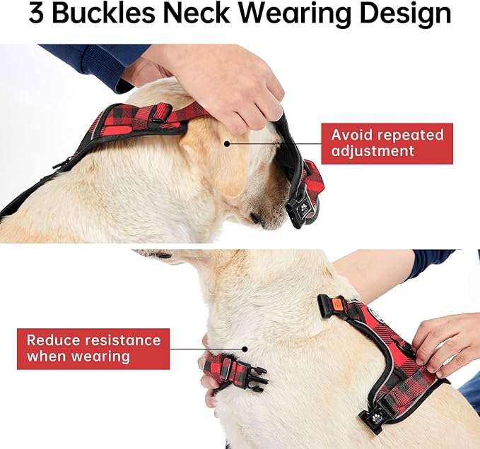 IVY&LANE No Pull Dog Harness with Leash Set, Reflective No Choke Pet Vest,Adjustable Oxford Dog Vest Harness with Easy Control Handle for Medium Lagre Dogs (Checkered Red,M) IVYLANE