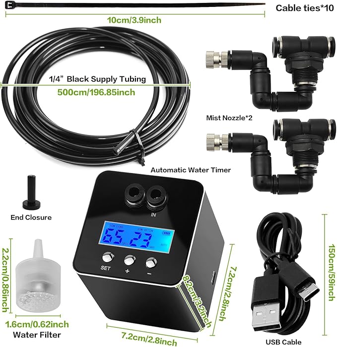 Reptile Smart Mister, Reptile Humidifiers Misting System Automatic with Timer, Terrariums Humidifier with 360°Adjustable Misting Nozzles, Spray Kit for Rainforest Plants Amphibian MYGIIKAKA