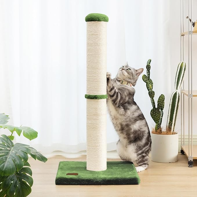 34inch Cat Scratching Post with Natural Sisal Rope 4.3Inch Large Diameter Scratcher Post Tree for Indoor Cats Green - PAWPICO