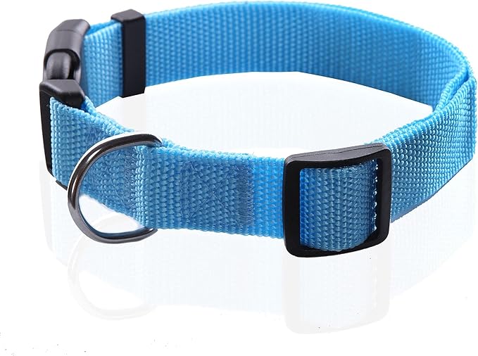Adjustable Nylon Dog Collar, Nylon pet Collar 1 Inch 3/4 Inch 5/8 Inch Wide, for Large Medium Small Dogs (M(3/4" x 14-21"), Sky Blue) - PAWPICO