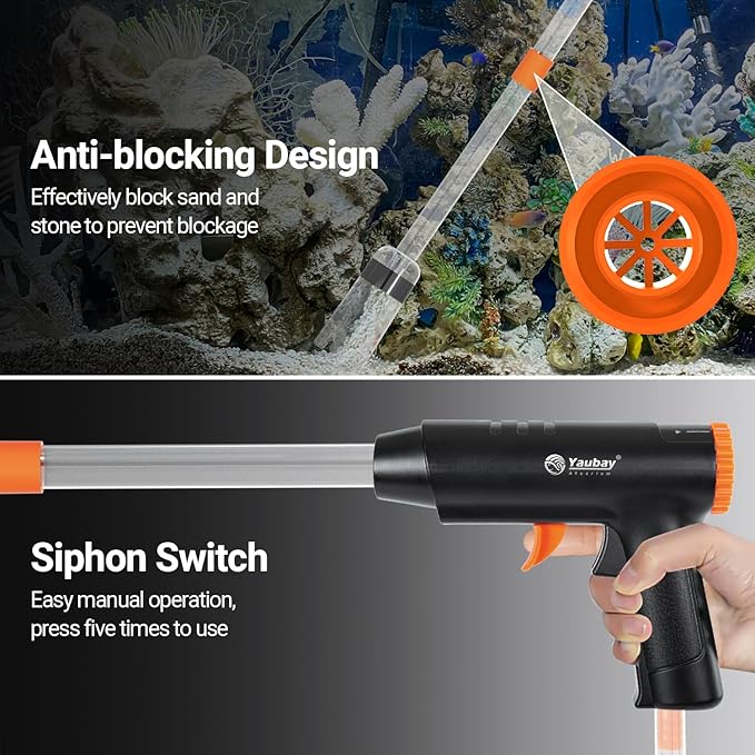 132GPH Manual Aquarium Gravel Cleaner, Fish Tank Siphon Vacuum Cleaner with Adjustable Water Flow for Cleaning Dirt, Water Change & Wash Sand Aquarium Cleaning Tools Yaubay