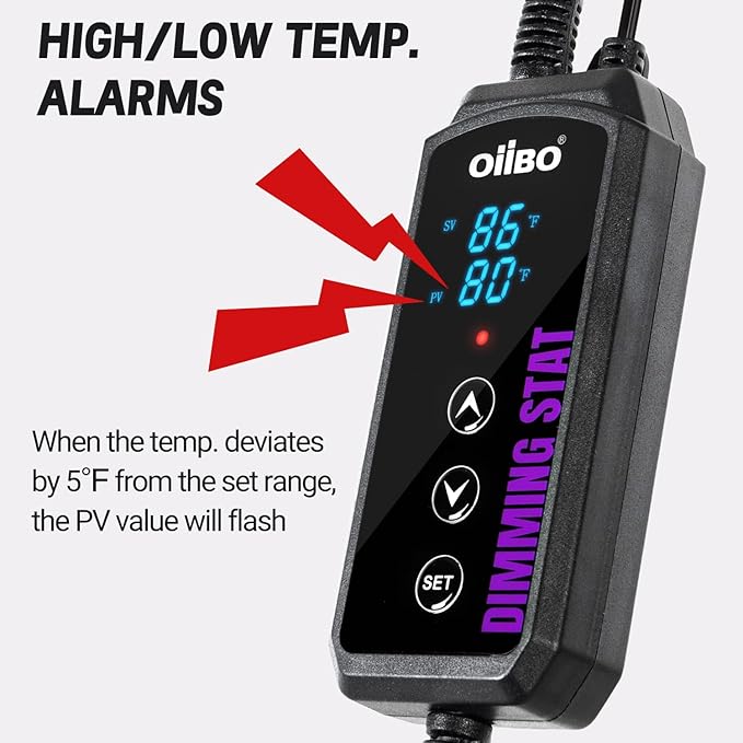 Oiibo Digital Heat Mat Thermostat, PID Reptile Heat Lamp Dimming Thermostat Heating Pad Temperature Controller for for Aquarium Reptiles and Seedling, Breeding, Hatching OIIBO
