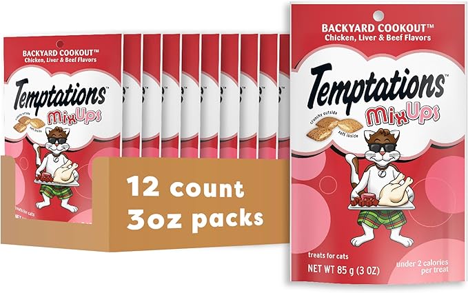 Temptations MixUps Backyard Cookout Flavor Crunchy and Soft Cat Treats, 3 oz. Pouch (Pack of 12) Temptations