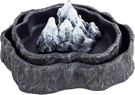 2 Pack Large Reptile Food Bowl and Water Bowl Set, Drowning Prevention Reptile Water Dish and Reptile Food Dish with Simulated Rockery, Reptile Feeder Terrarium Decoration Bowls REPTIZOO