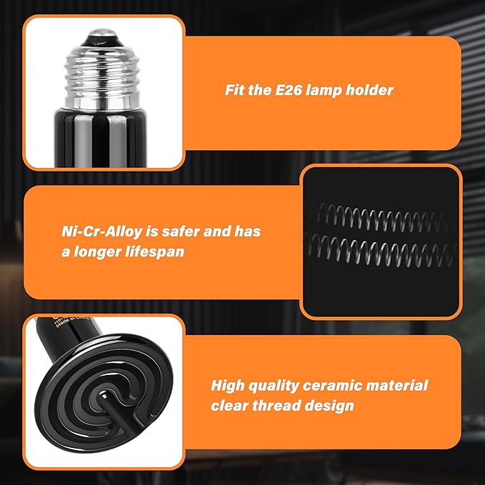 Simple Deluxe 100W Ceramic Heat Emitter 2 Pack Reptile Heat Lamp No Light Emitting Heat Bulbs for Amphibian Terrarium, Bearded Dragon Lizard Snake Turtle, Brooder Coop Incubating Chicken SimpleDeluxe