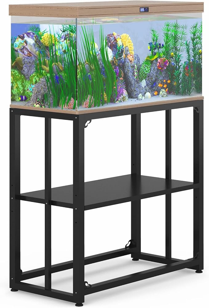 Fish Tank Stand 10-15 Gallon, Metal Aquarium Stand, 24.8" L x 9.2" W*30.1”H Double-Layer Storage Design, Suitable for Home Office Use, 660LBS Capacity,Black (Tank not Included) TOCRETOARE