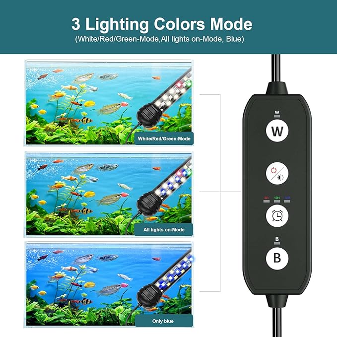 Led Aquarium Light with Timer, Submersible Aquarium Plant Light, Fish Tank Light with Auto On/Off, 3 Lighting Modes, Adjustable Brightness (26.8 in for 28-52inch Planted Tank), 14W SEAOURA