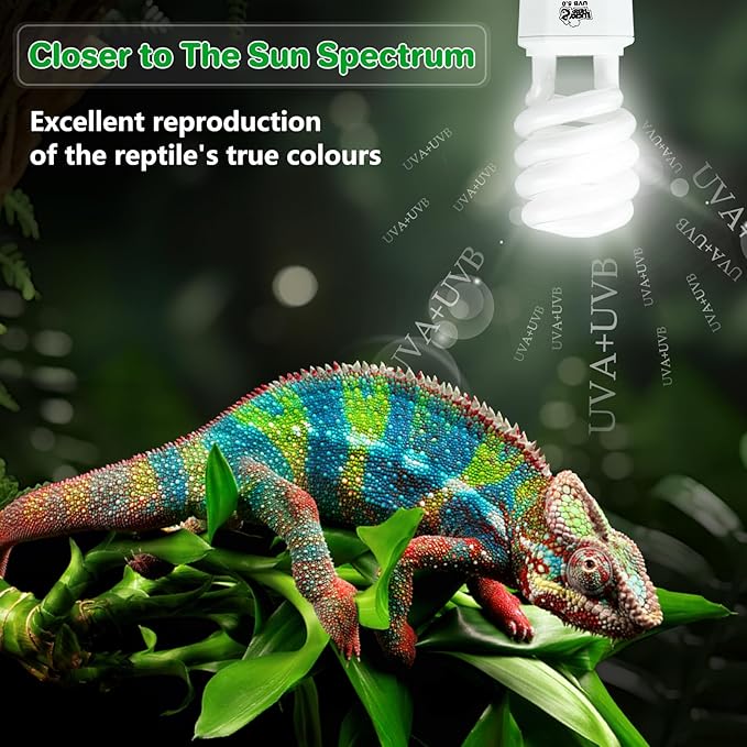 LUCKY HERP UVA UVB Reptile Light 5.0, Tropical UVB 100 Compact Fluorescent Lamp, UVB Light for Reptiles 23W, UVA UVB Reptile Light Bulb, UVB Bulb for Reptiles Chameleons Lizards Tortoises Snakes LUCKYHERP