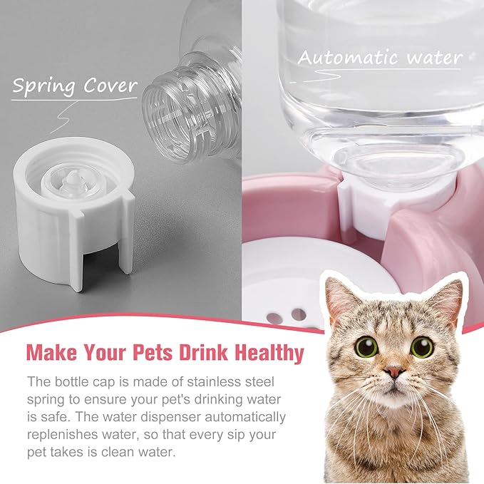 Dog Bowls, Cat Food and Water Bowl Set with Water Dispenser and Stainless Steel Bowl for Cats and Small Dogs - Pink - PAWPICO