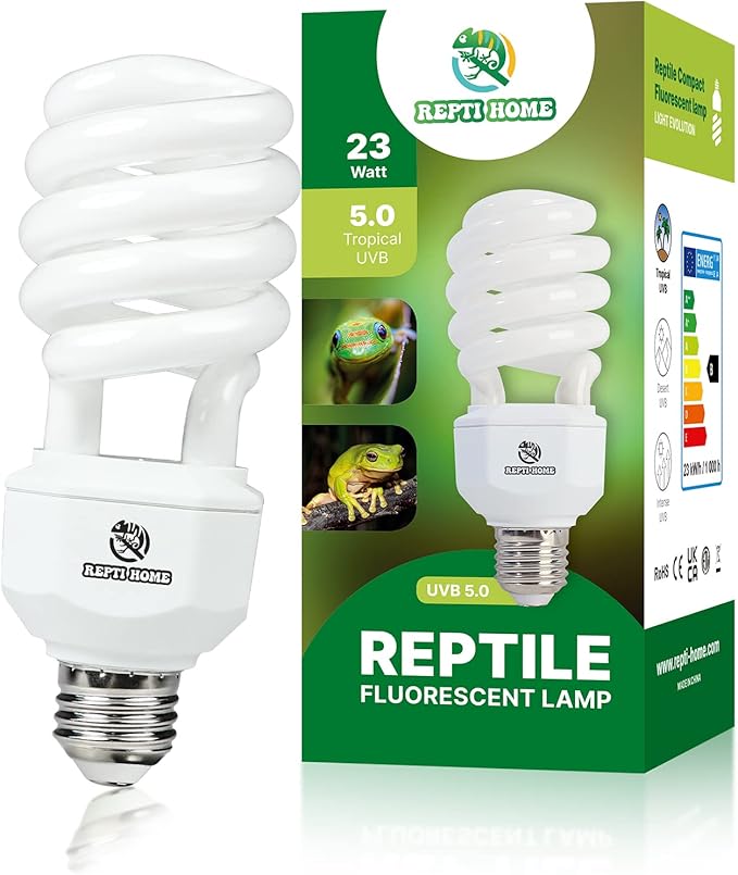 UVA UVB Reptile Light 23W 5.0,Tropical & Sub-Tropical Terrarium Compact Fluorescent Lamp,UVB Reptile Light Bulb for Snake,Chameleons,Iguanas,Turtles REPTIHOME