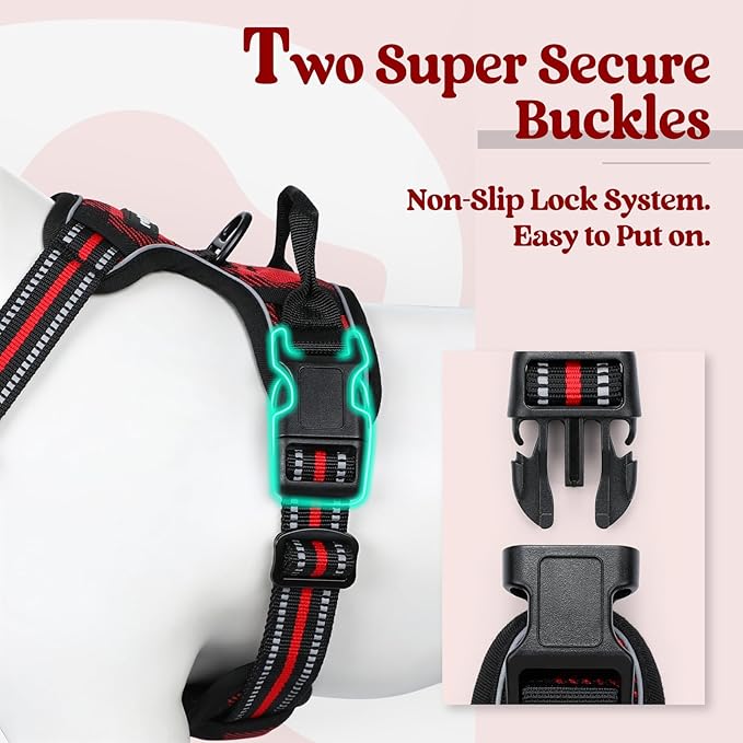 rabbitgoo Dog Harness No Pull with 2 Leash Clips, Adjustable Soft Padded, Reflective Oxford No Choke Pet Vest with Easy Control Handle for Large Dogs, Red Plaid, L rabbitgoo